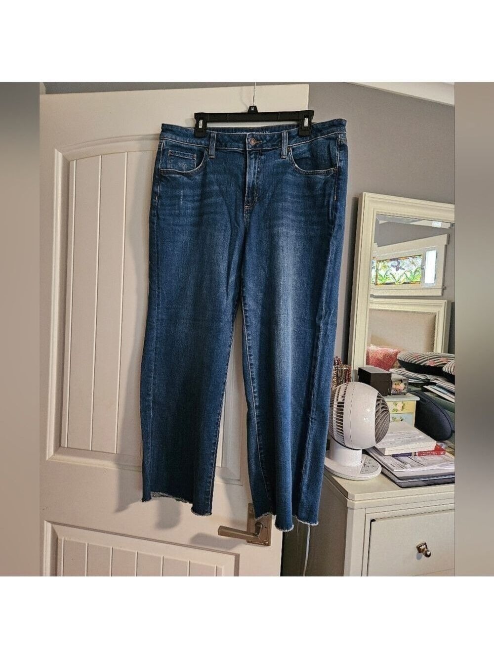 Chico’s High Rise Straight Jeans Size 16P Petite Raw Hem Blue Denim